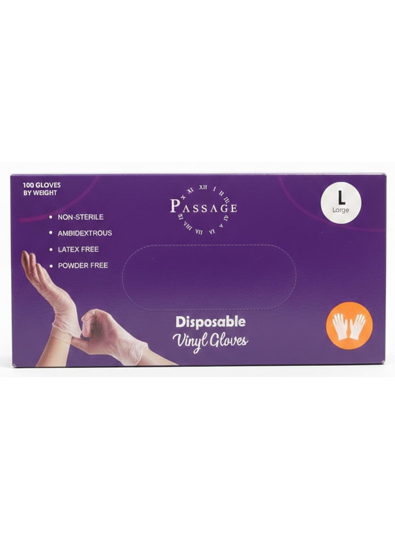 باسيدج قفازات فينيل كبيرة الحجم للاستخدام مرة واحدة، خالية من البودرة، غير معقمة، مناسبة للاستخدام باليدين، خالية من اللاتكس، 100 قطعة - Image 1